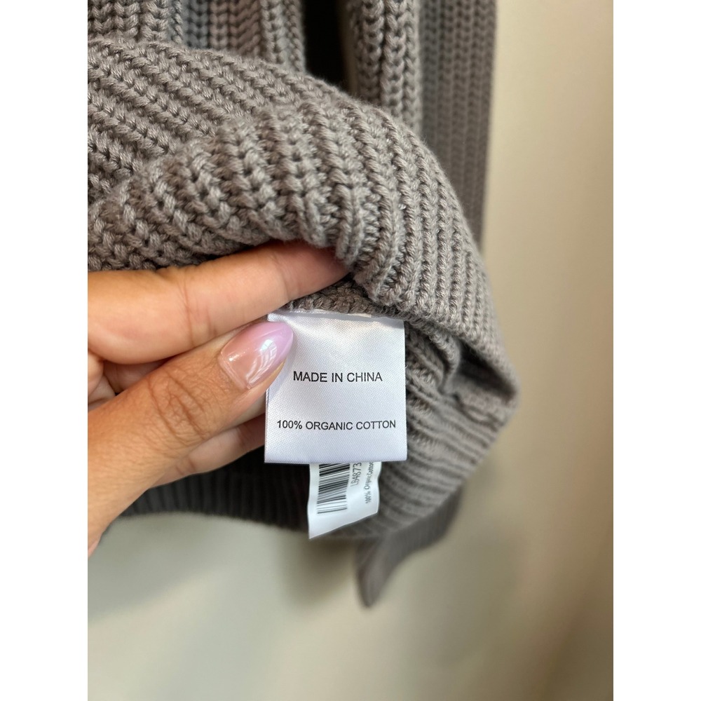 Quince Fisherman Sweater Organic Cotton Knit Taupe Gray Crewneck Size M - Picture 4 of 8